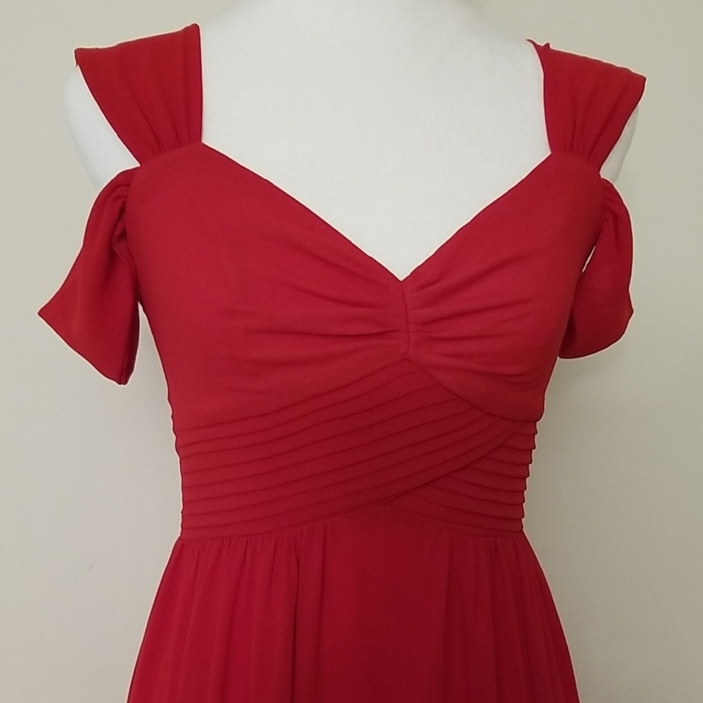 SHEIN Red Ruched Ruffled Maxi Gown - Picture 5 of 8
